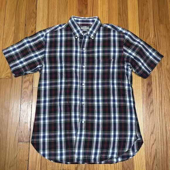 Sugar Cane Light Cotton Check Plaid Short Sleeve Shirt Blue Red Large Japan - Picture 2 of 11